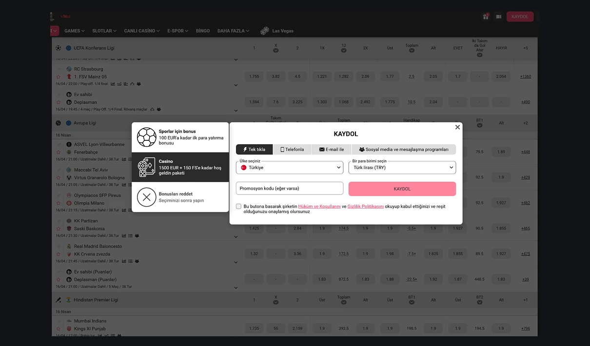 Вход и регистрация DBbet